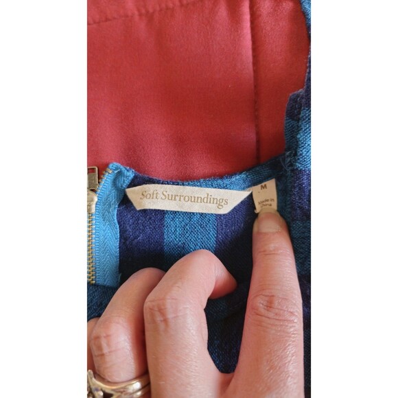 Soft Surroundings Women Blue Striped Sunset Cold Shoulder Linen Tunic Top Med - Picture 4 of 9